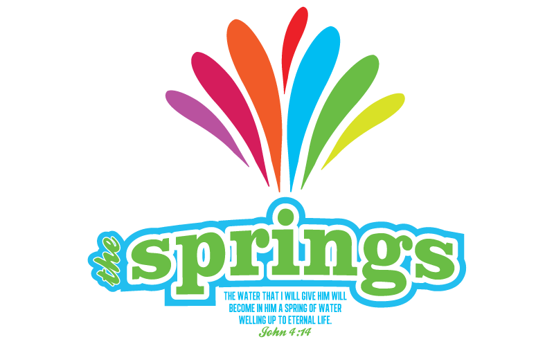 Logo for the Springs, including words from John 4:14, "The water that I will give him will become min him a spring of water welling up to eternal life.”